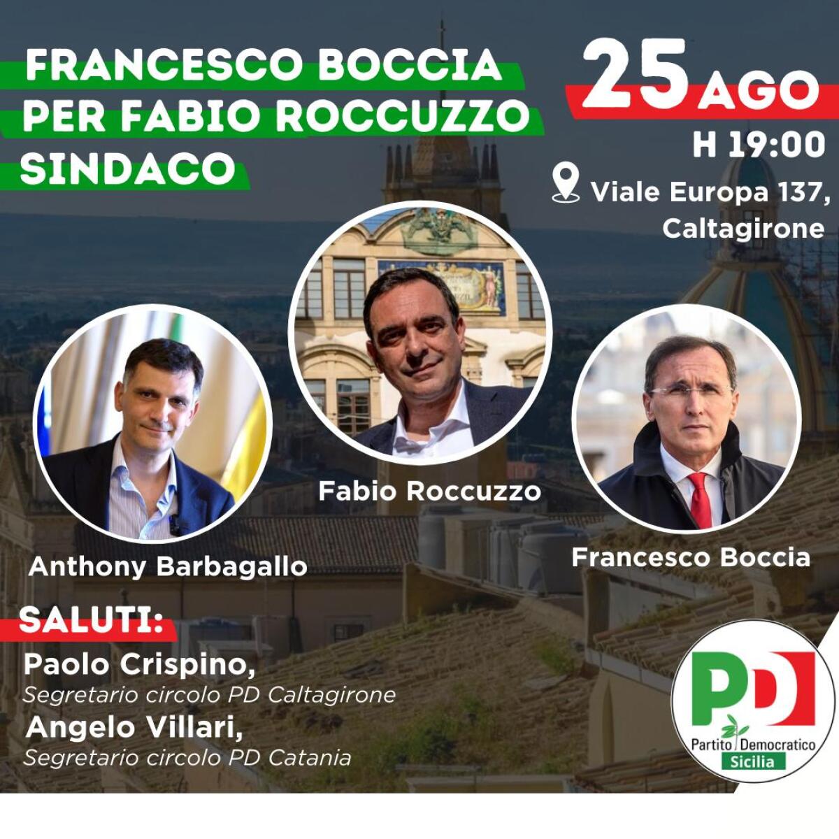 Caltagirone, mercoledì incontro con Roccuzzo: ospiti l'ex ministro Boccia e il deputato Barbagallo - 