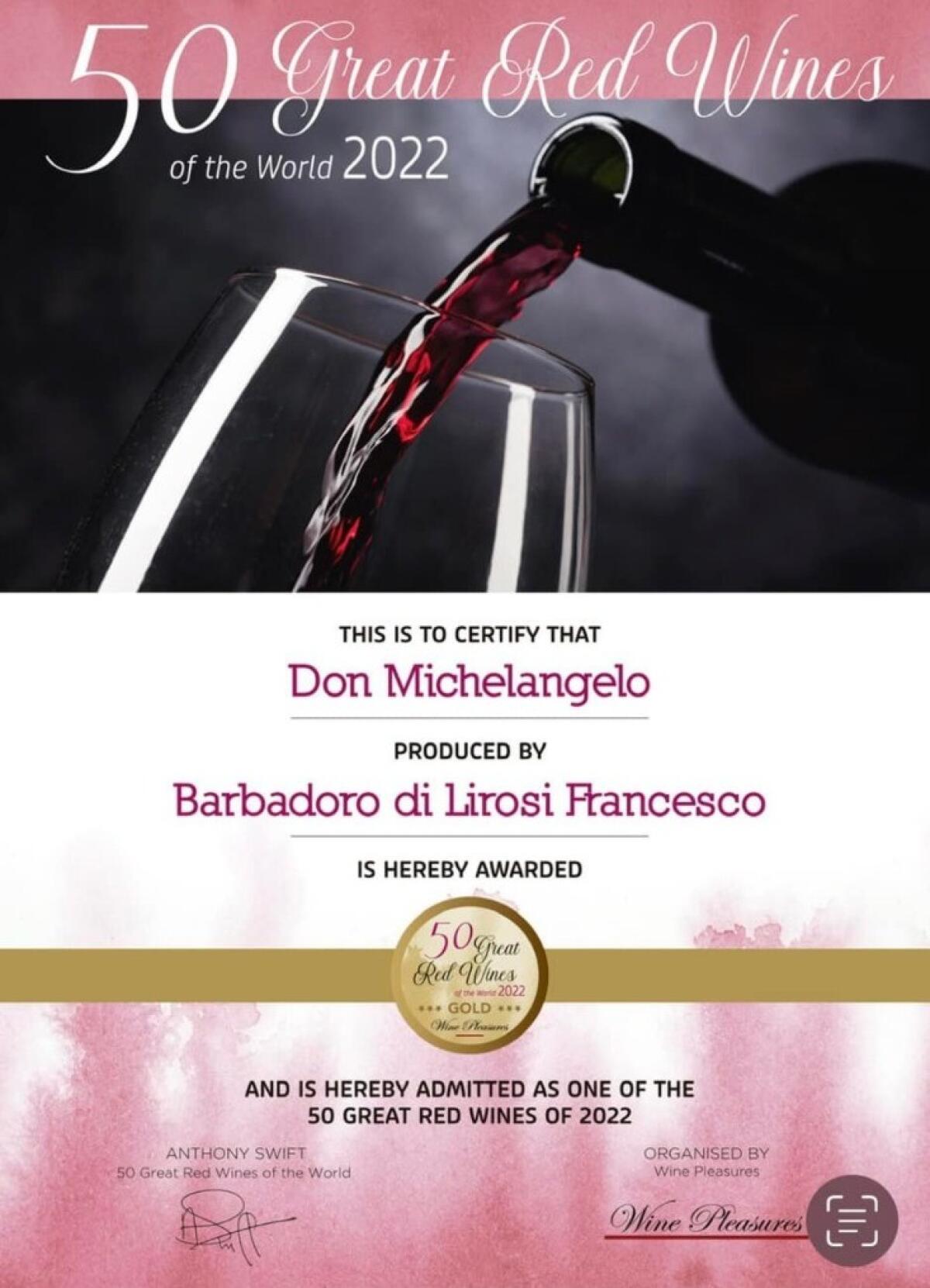 Vini: il “Don Michelangelo” Nerello Cappuccio vince la medaglia doro al concorso in Spagna - 