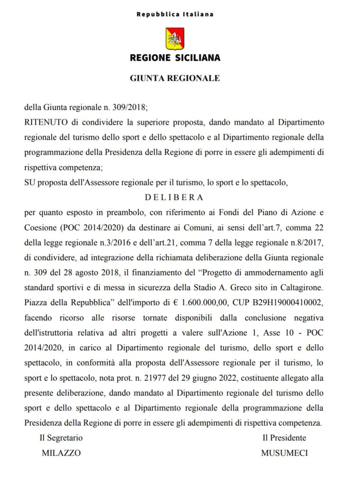 Caltagirone, ammodernamento stadio: ecco l'atto di Giunta regionale - 