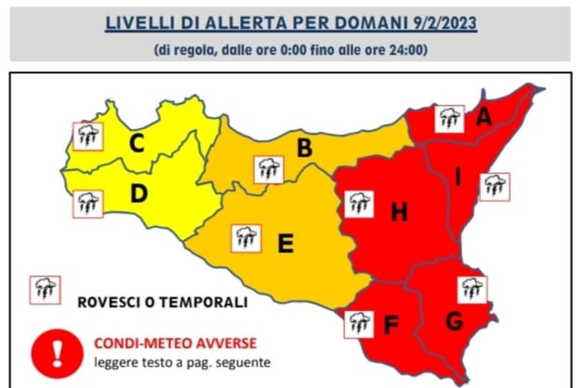 Caltagirone: giovedì 9 febbraio allerta meteo rossa, predisposta la chiusura delle scuole, della villa comunale e del cimitero - 