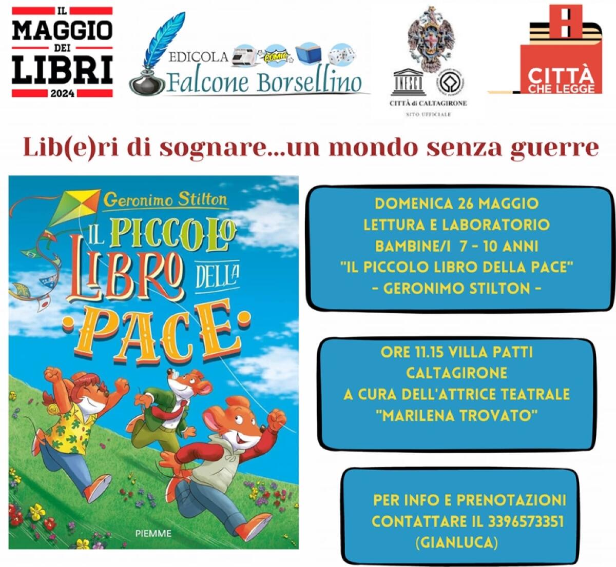 Caltagirone: domenica 26 maggio a Villa Patti, festa conclusiva de "Il Maggio dei Libri", le iniziative per bambini e bambine - 