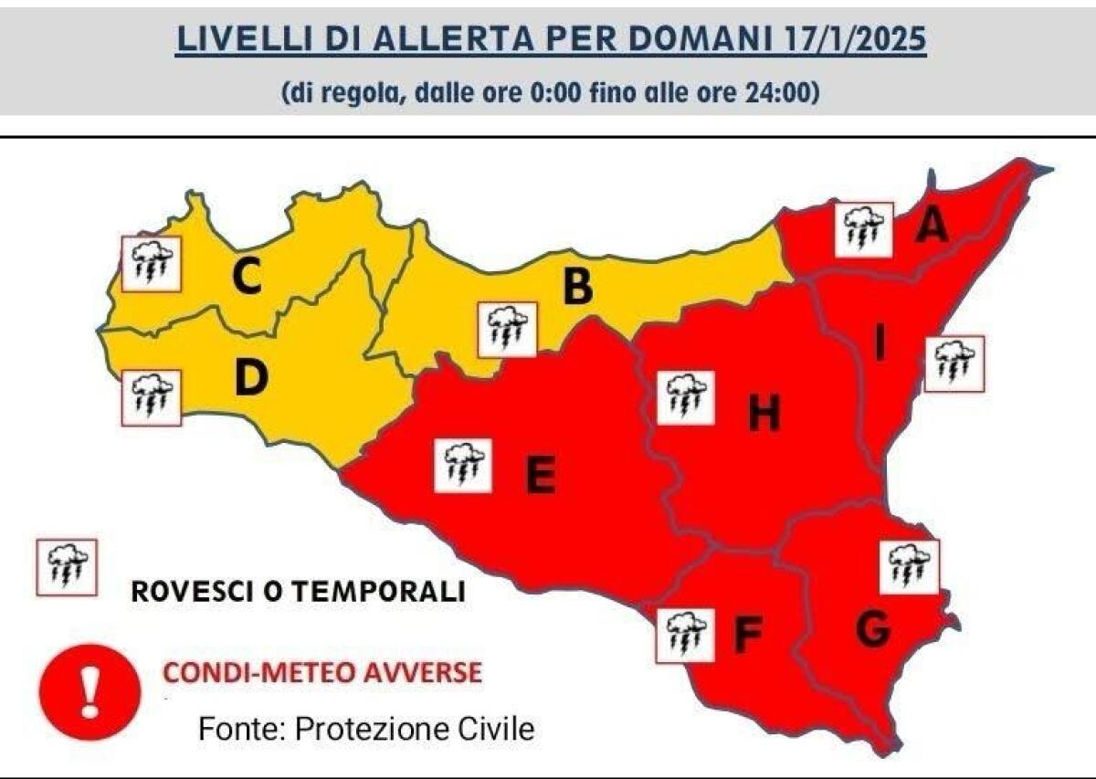 Caltagirone: venerdì 17 gennaio allerta meteo, chiuse scuole, parchi, impianti sportivi e il cimitero - 