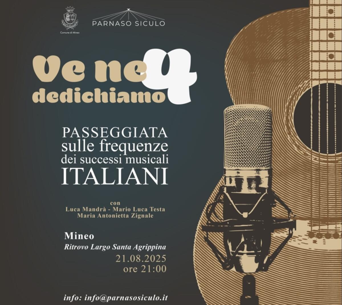 Mineo: il 21 agosto una "Passeggiata sulle frequenze dei successi musicali italiani dal 1960" - 