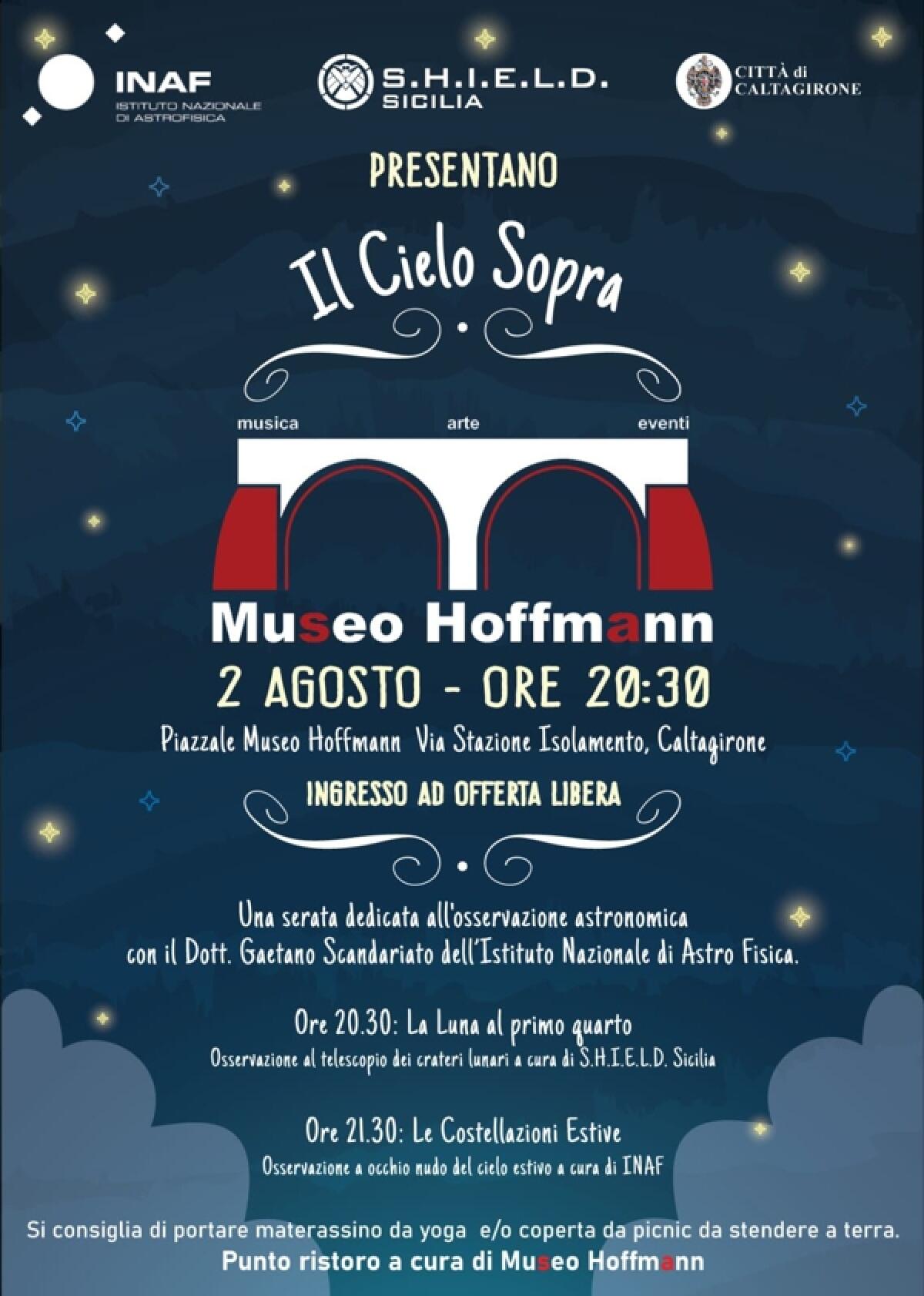 Serata sotto le stelle a Caltagirone: sabato 2 agosto "Il cielo sopra di noi" al Museo Hoffmann - 