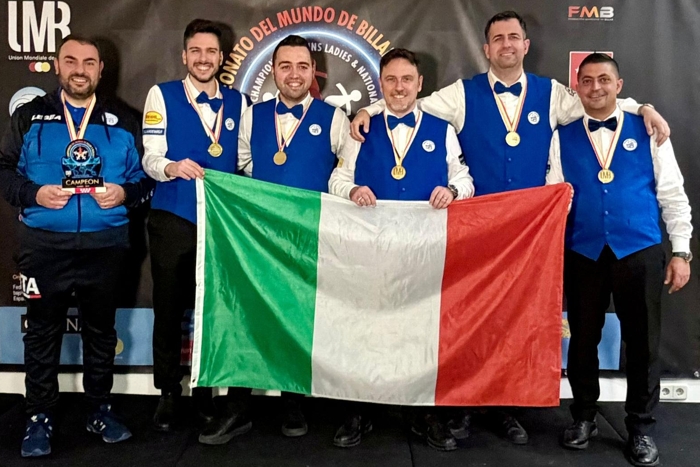 Biliardo, trionfo azzurro a Madrid: due ori mondiali per l’Italia, il CT calatino Angelo Contrafatto guida gli azzurri alla storia