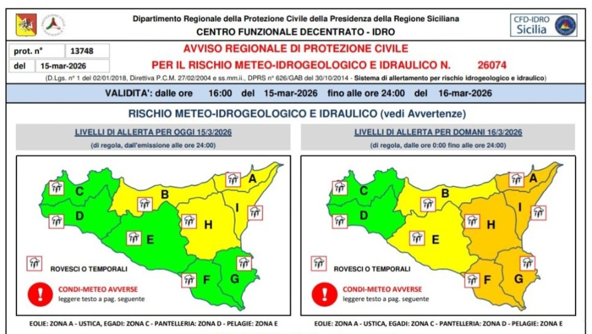 Calatino, allerta meteo: domani scuole chiuse