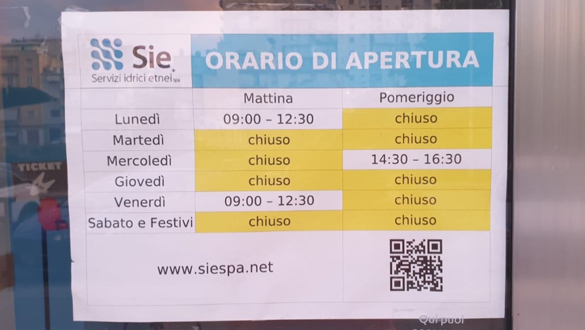 SIE Caltagirone: sportello aperto solo tre volte a settimana