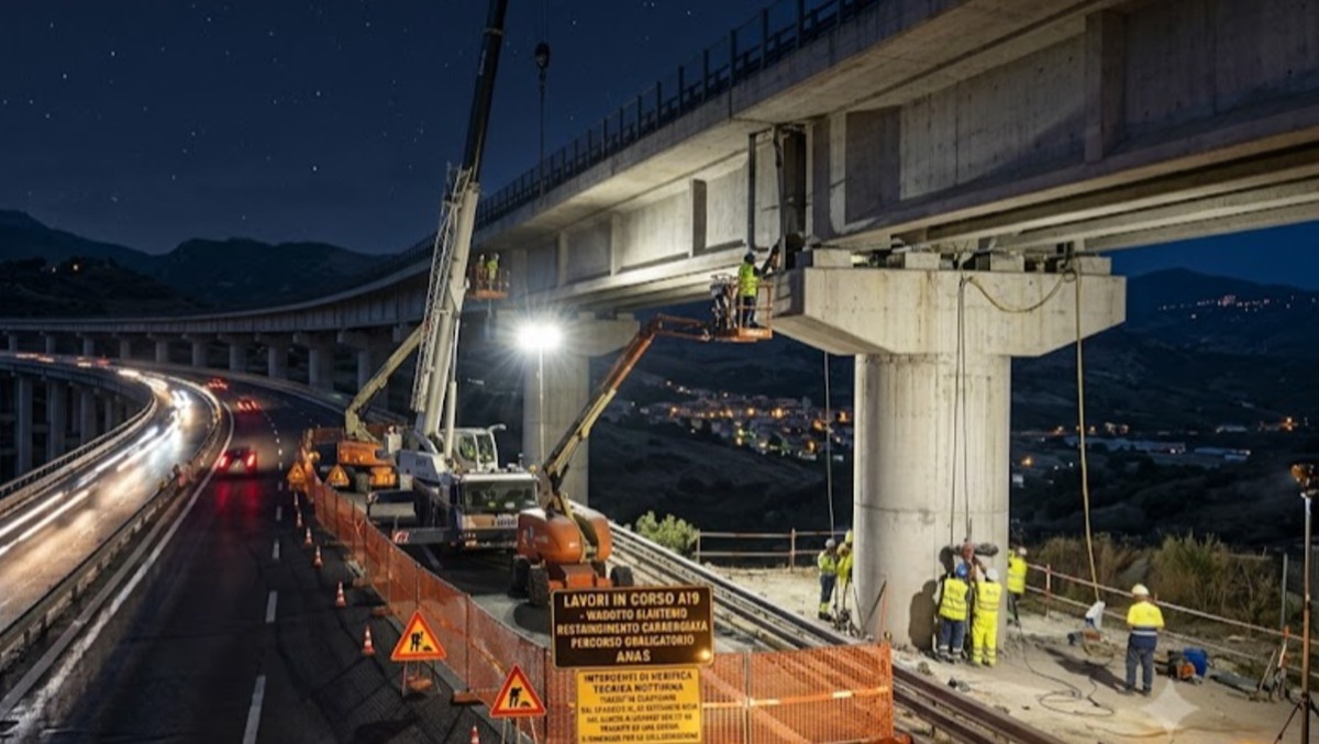 A19, controlli notturni sui viadotti: scattano i cantieri - Immagine generata con A.I.