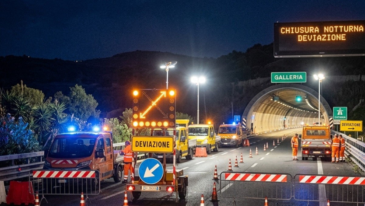 Catania–Siracusa: scattano i lavori notturni in galleria - Immagine generata con A.I.
